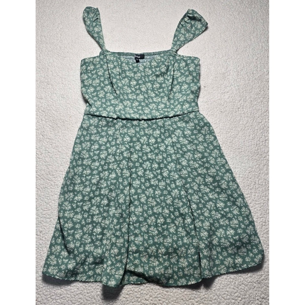 Trixxi Green Floral Mini Dress Ruffle Strap Smocked Back 26ED57VFNV Womens L